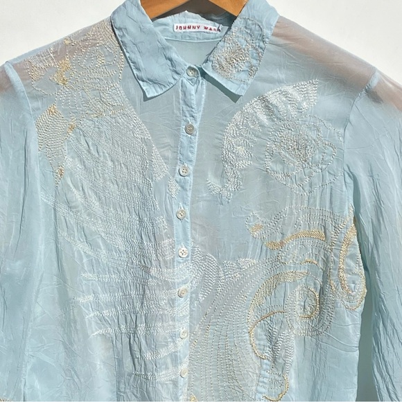 JOHNNY WAS Vintage Women’s Angle Hair Embroidered Light Blue Long Sleeve XS - Picture 3 of 8